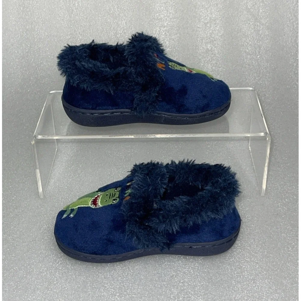 WONDER NATION DINO‎ NITE DINOSAUR TODDLER BOYS FUZZY SLIPPERS SHOES SIZE 5-6 NEW